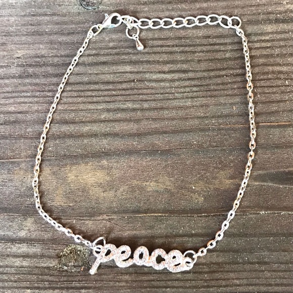 Vintage 2000s PEACE Crystal Letter Anklet Y2K - Picture 1 of 3